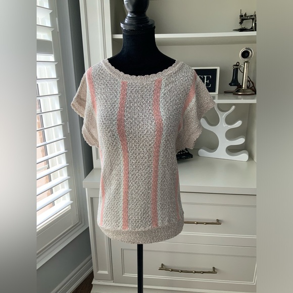 Vintage 90’S EN VOGUE Knitted Beige Pink Short Sleeve Top Shirt Size Medium - Picture 14 of 15